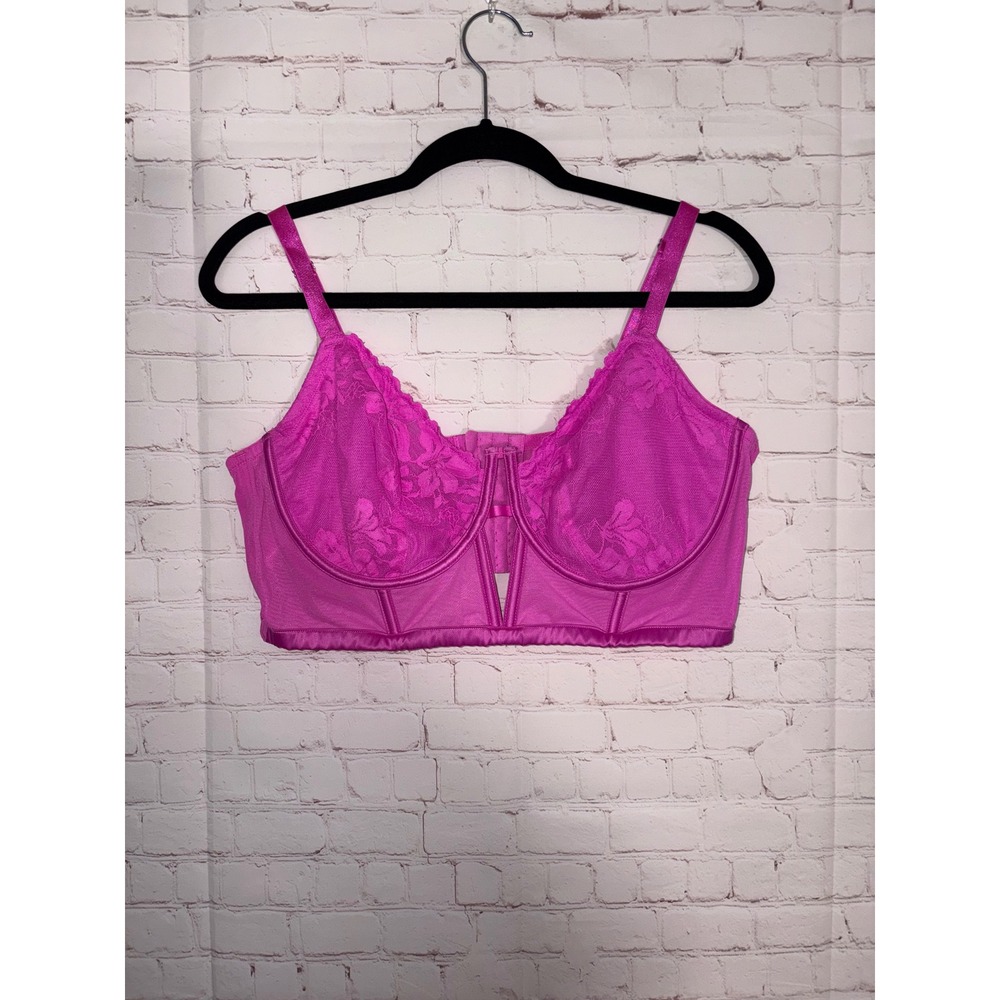 Auden Intimates Magenta Pink Floral Lace Underwire Longline‎ Bralette XXL